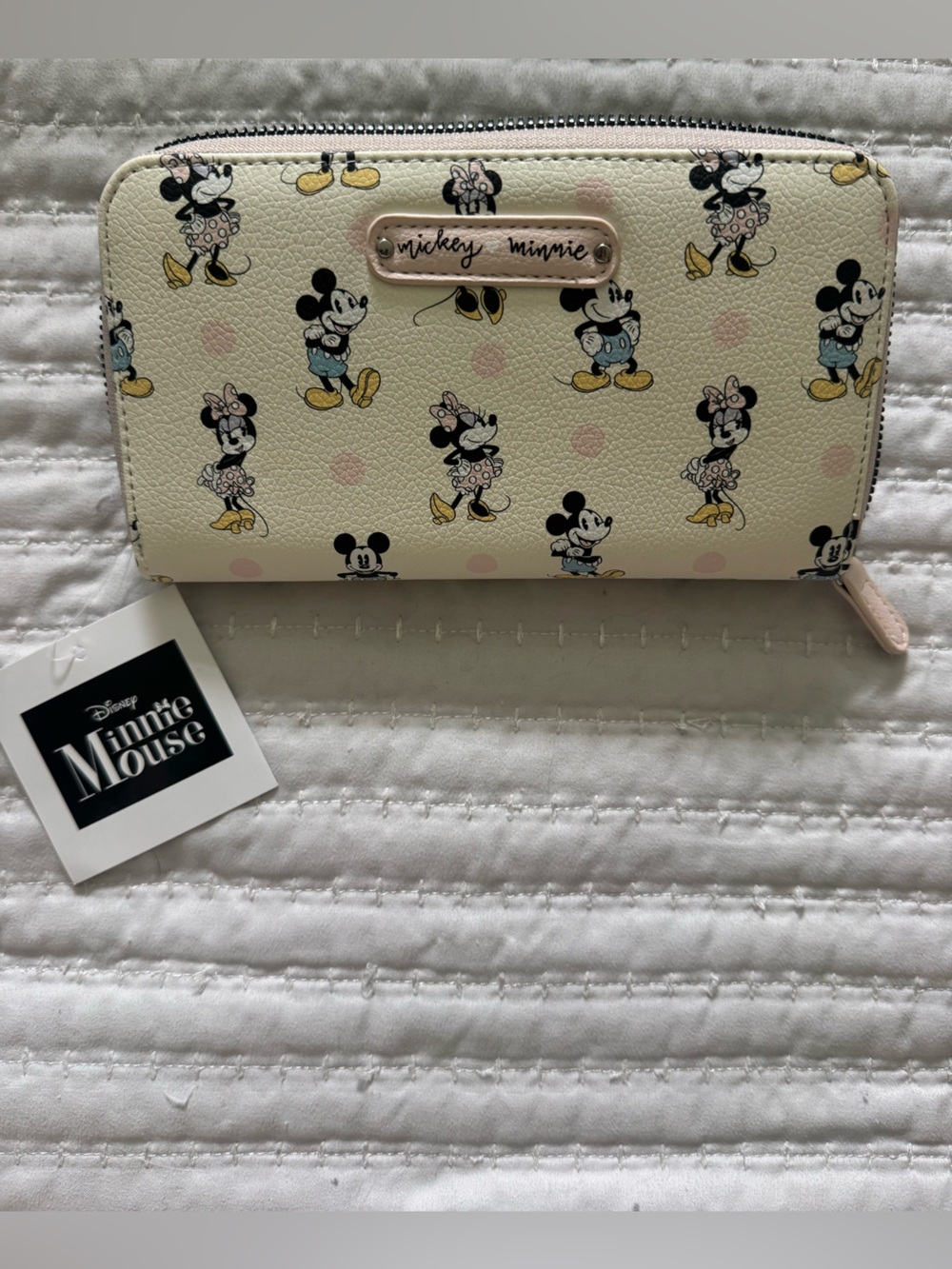 Disney Cream Wallet with Pink Polka Dots, Minnie & Mickey